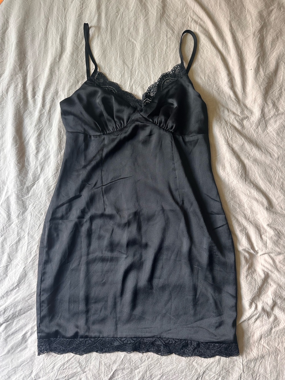 Princess Polly Black Lace-Trim Satin Slip Dress